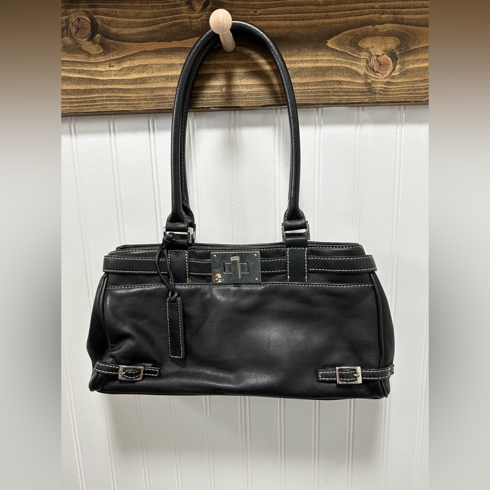 American Living Black Shoulder Bag with Silver Buckle Accents east west